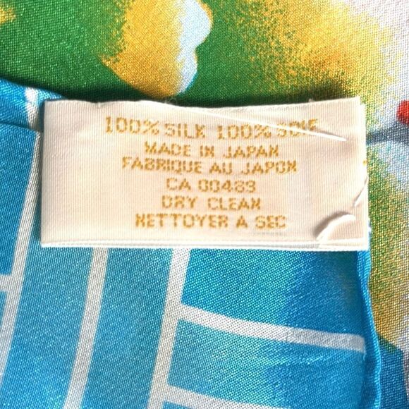 Elaine Gold for Collection XIIX Silk Square Scarf Floral Blue Gold made in Japan - Picture 9 of 9